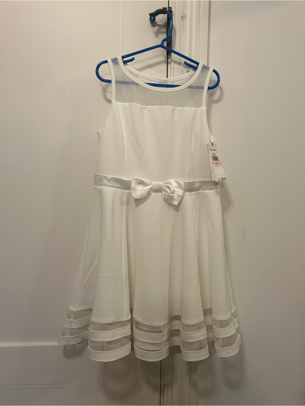 Calvin Klein White Girls' Satin Bow Fit-and-Flare Dress